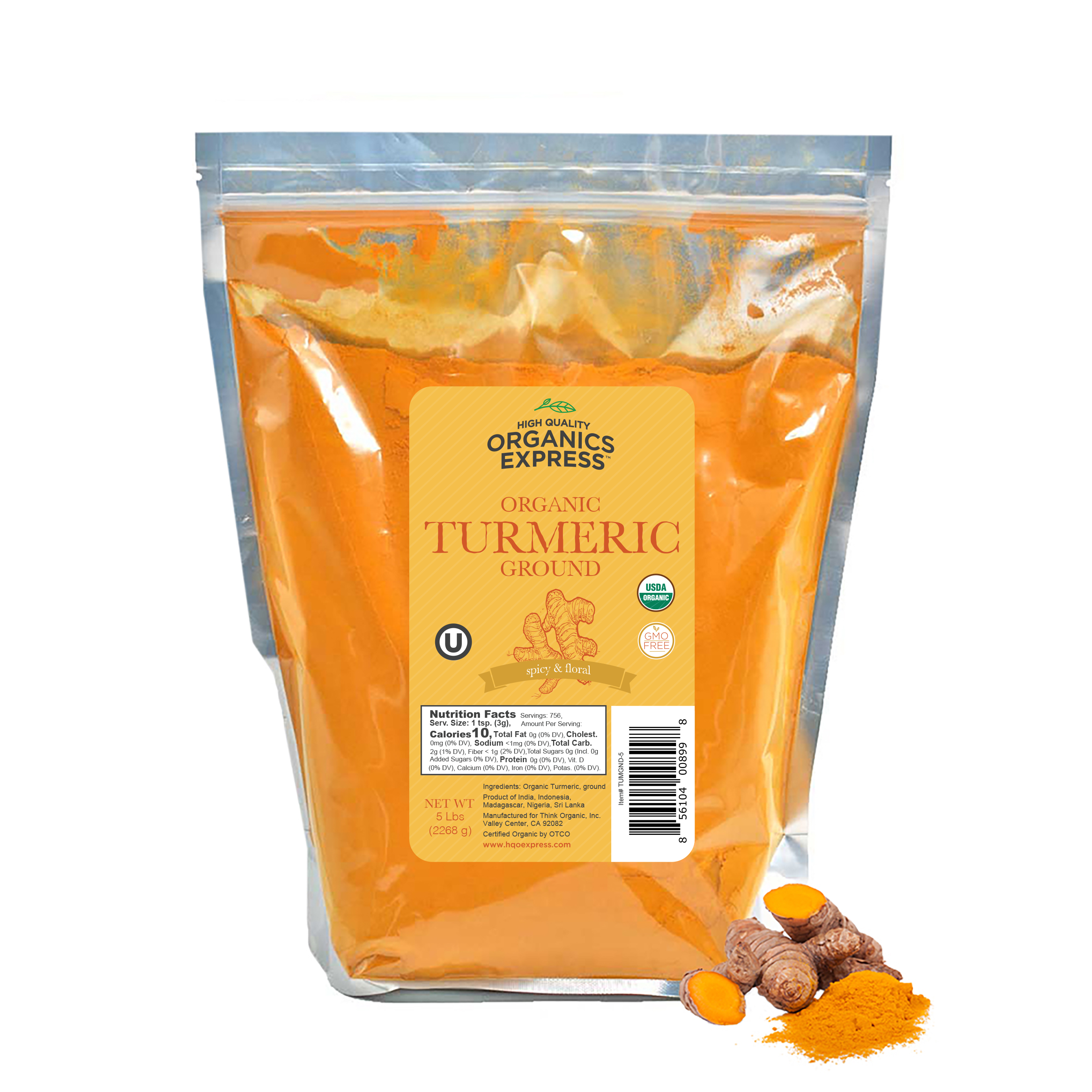 Organic Turmeric Powder Resealable Bag 5 Lbs