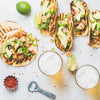 High Quality Organics Express Taco Seasoning with avocado chicken tacos and beer