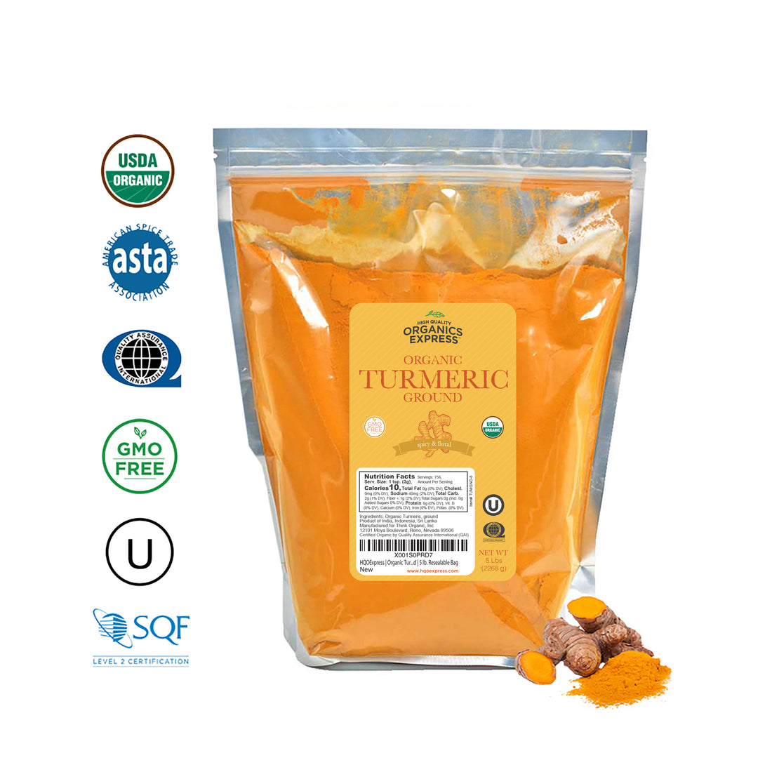 Organic Turmeric Powder Resealable Bag 5 Lbs